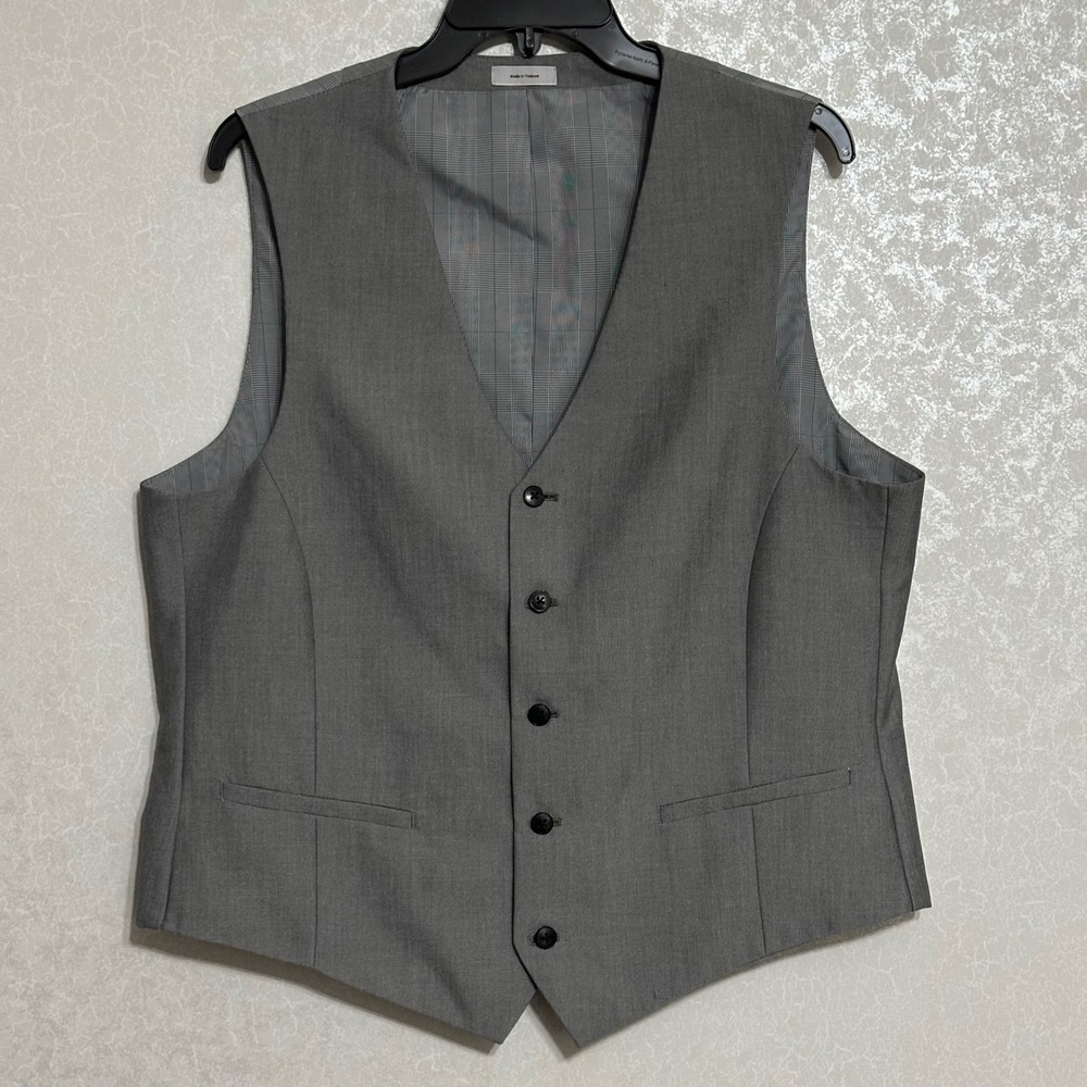 JF J.Ferrar Slim Fit Solid‎ Gray Suit Vest 5 Button Waistcoat Lined Pockets Sz L